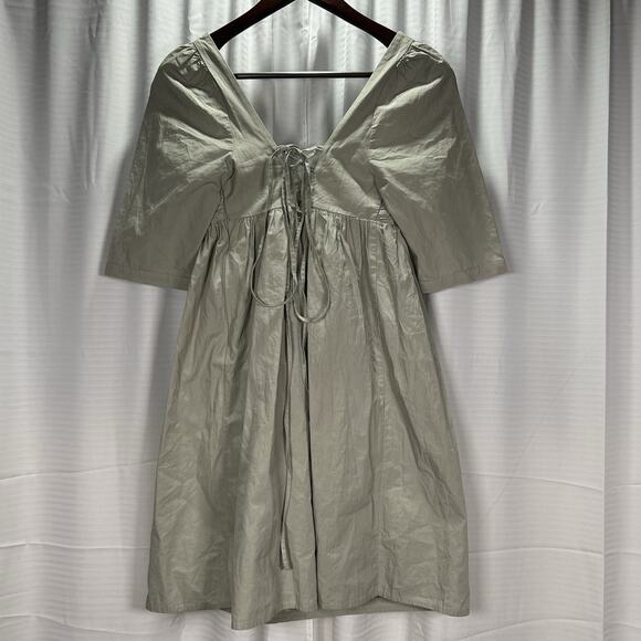 NWT Forever That Girl Sage Green Ruched Puff Sleeve Babydoll Mini Dress Medium - Picture 4 of 13